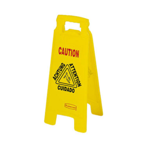 Rubbermaid FG611278 YEL Multi-Lingual Floor Closed Sign - 2 Sided, Yellow-cityfoodequipment.com