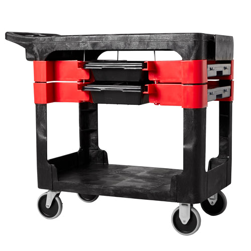 Rubbermaid FG618000 BLA 2 Level Polymer Utility Cart w/ 330 lb Capacity, Flat Ledges-cityfoodequipment.com
