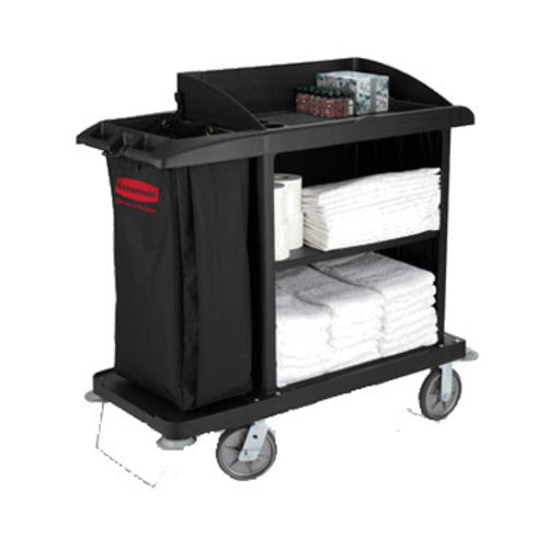 Rubbermaid FG619000 BLA Compact Housekeeping Cart w/ Vacuum Holder, 49"L x 22"W x 50"H, Black-cityfoodequipment.com