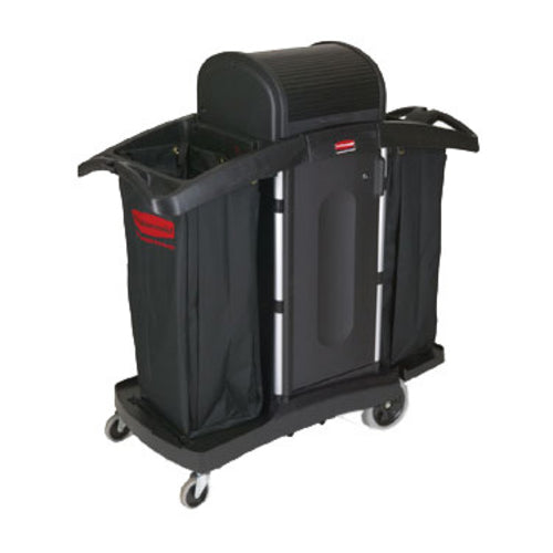 Rubbermaid FG9T7800 BLA Compact Housekeeping Cart w/ Locking Doors, 51 3/4"L x 22"W x 53 1/2"H, Black-cityfoodequipment.com