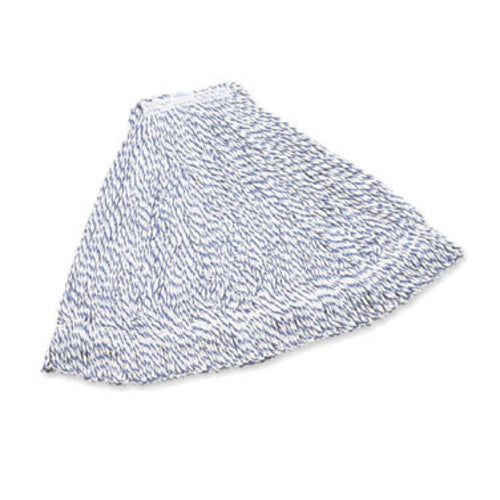 Rubbermaid FGA41306WH00 Large Wet Mop Head - 1" Headband, 4-Ply Cotton/Synthetic Blend, White/Blue-cityfoodequipment.com