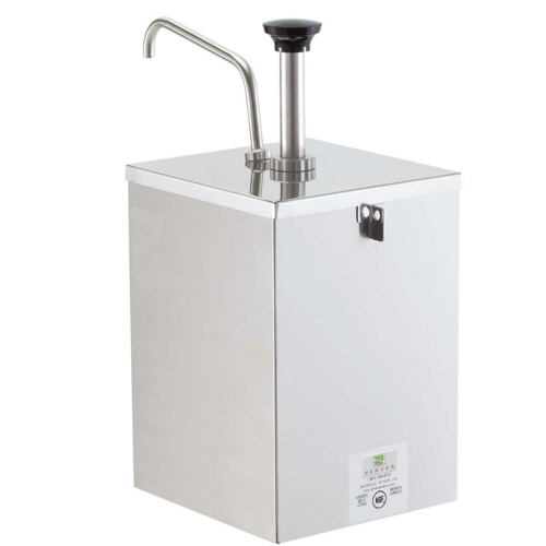Server Lockable Pump Style Condiment Dispenser w/ (1) oz Stroke, Use #10 Cans or Jars, Stainless (67590)-cityfoodequipment.com