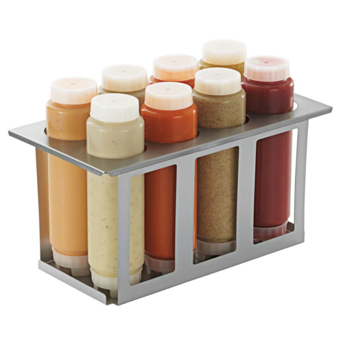 Server Squeeze Bottle Holder Set w/ 8 Bottles, Lids, Open Frame, Stainless (86996)-cityfoodequipment.com