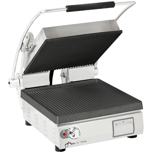 Star PGT14I Single Commercial Panini Press W/ Cast Iron Grooved Plates, 120v-cityfoodequipment.com