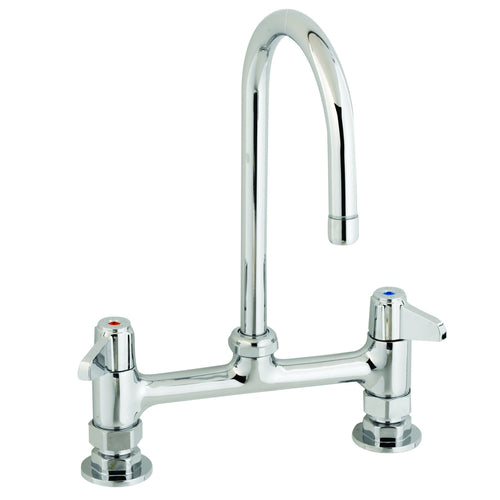 T&S 5F-8DLX05 Deck Mount Faucet - 5 1/2" Swivel Gooseneck, 8" Centers-cityfoodequipment.com