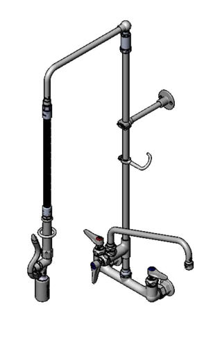 T&S B-0131-ADF12-BC 33 5/8"H Wall Mount Pre Rinse Faucet - 13/20 GPM, Base with Nozzle-cityfoodequipment.com