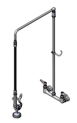 T&S B-0132 35 7/8"H Wall Mount Pre Rinse Faucet - 1 3/20 GPM, Base with Nozzle-cityfoodequipment.com