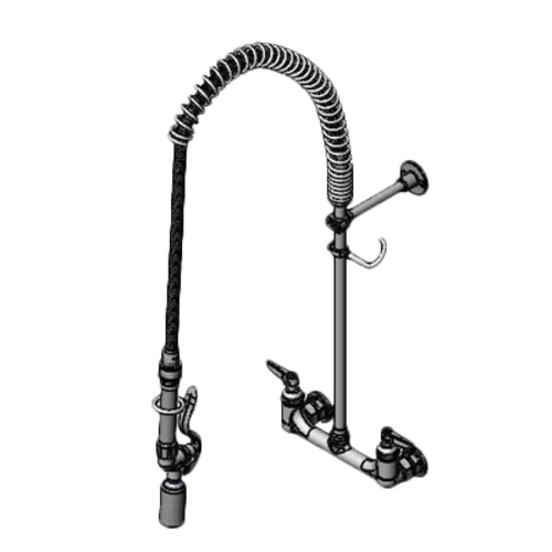 T&S B-0133-CR-BJ-SW 33 5/16"H Wall Mount Pre Rinse Faucet - 1 7/100 GPM, Base with Nozzle-cityfoodequipment.com