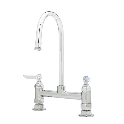 T&S B-0320 Deck Mount Faucet - 5 3/4" Gooseneck Spout, 8" Centers-cityfoodequipment.com