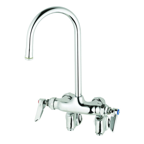 T&S B-0342 Splash Mount Faucet - 5 1/2" Gooseneck Spout, 4" Centers-cityfoodequipment.com