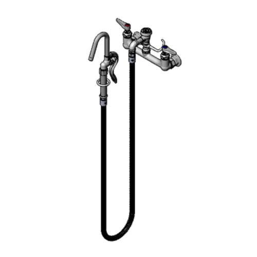 T&S B-0610 Splash Mount Pot Filler Faucet w/ 68" Hose & Hook Nozzle-cityfoodequipment.com