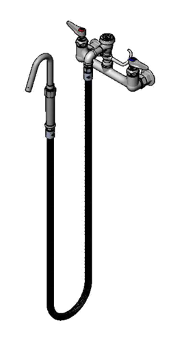 T&S B-0611 Splash Mount Pot Filler Faucet w/ 68" Hose & Hook Nozzle-cityfoodequipment.com