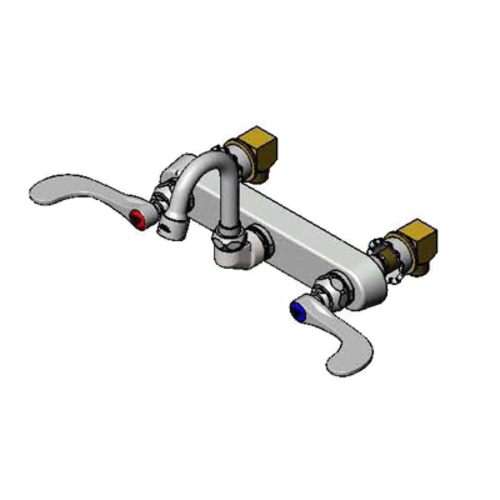T&S B-1125-XS-HM Wall Mount Workboard Faucet w/ 3" Swivel Gooseneck & 4" Wrist Action Handles-cityfoodequipment.com