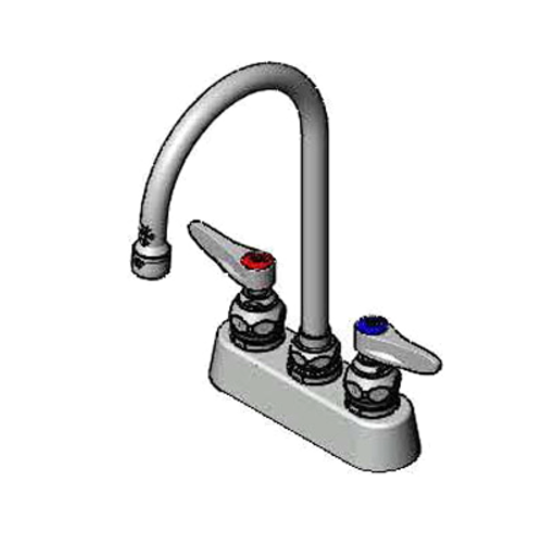 T&S B-1140 Deck Mount Faucet - 5 3/4" Swivel Gooseneck Spout, 3 1/2" Centers-cityfoodequipment.com