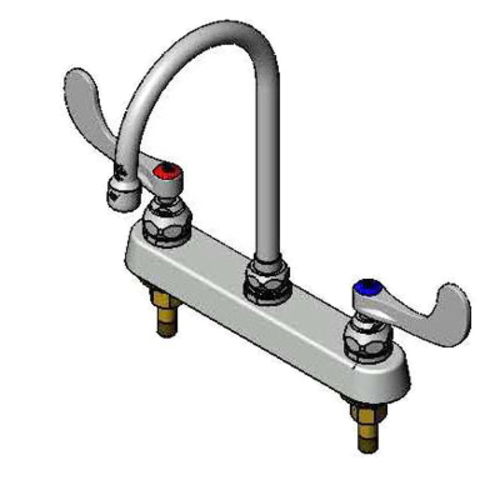 T&S B-1142-04 Deck Mount Workboard Mixing Faucet w/ 6" Swivel Gooseneck & Wrist Action Handles-cityfoodequipment.com