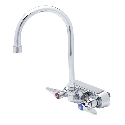 T&S B-1145 Splash Mount Faucet - 5 3/4" Swivel Gooseneck Spout, 3 1/2" Centers-cityfoodequipment.com