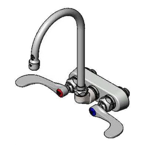 T&S B-1146-04 Splash Mount Faucet - 5 3/4" Swivel Gooseneck Spout, 4" Centers-cityfoodequipment.com
