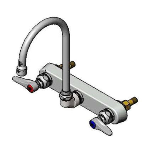 T&S B-1147 Splash Mount Faucet - 5 3/4" Swivel Gooseneck Spout, 8" Centers-cityfoodequipment.com