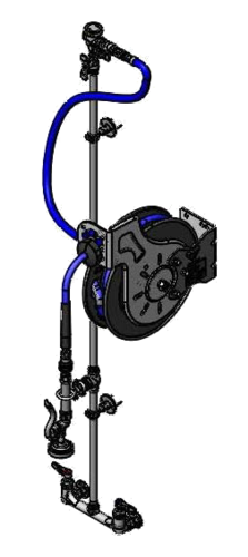 T&S B-1433-CR-QDS 35 ft Open Hose Reel Assembly w/ 8" Wall Mount Mixing Faucet - 1/2" NPT-cityfoodequipment.com