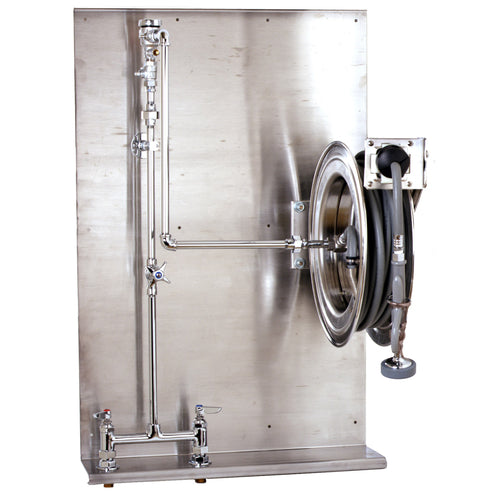 T&S B-1436 Open Hose Reel Assembly w/ 35 ft Hose & Mixing Faucet - 1/2" NPT-cityfoodequipment.com