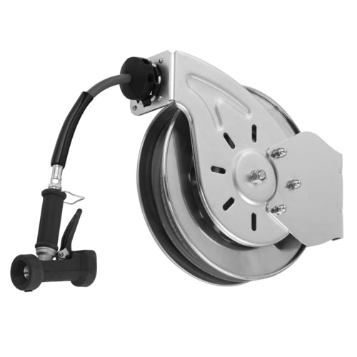 T&S B-7132-02 Hose Reel, 35 ft, 3/8" Diameter, Rear Water Gun, Stainless Steel-cityfoodequipment.com