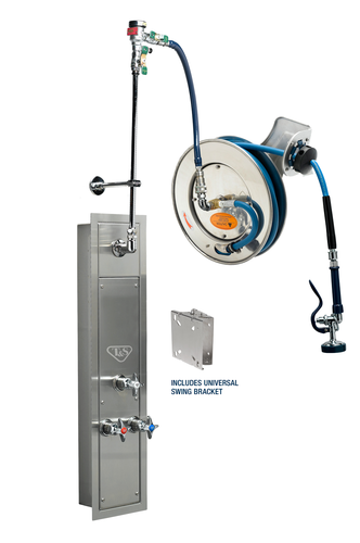 T&S B-7132-U01WS8TC 35 ft Recess -Mount Hose Reel Cabinet w/ Top Inlets & 50 Open Stainless Steel Hose, Cerama Cartridge-cityfoodequipment.com