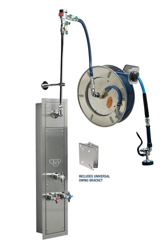 T&S B-7142-U01WS8BC 50 ft Surface-Mount Hose Reel Cabinet w/ Bottom Inlets & 50' Open Stainless Steel Hose, Cerama Cartr-cityfoodequipment.com