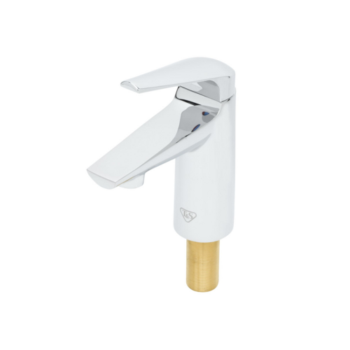 T&S BP-2704 Deck Mount Lavatory Faucet w/ 4 1/8" Spout & 0.5 gpm Spray Outlet - Single Hole, Polished Chrome-cityfoodequipment.com