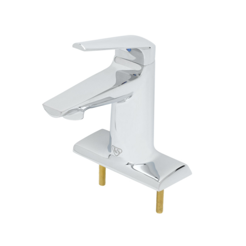 T&S BP-2712 Deck Mount Lavatory Faucet w/ 4 1/8" Spout & 0.5 gpm Spray Outlet - 4" Centers, Polished Chrome-cityfoodequipment.com