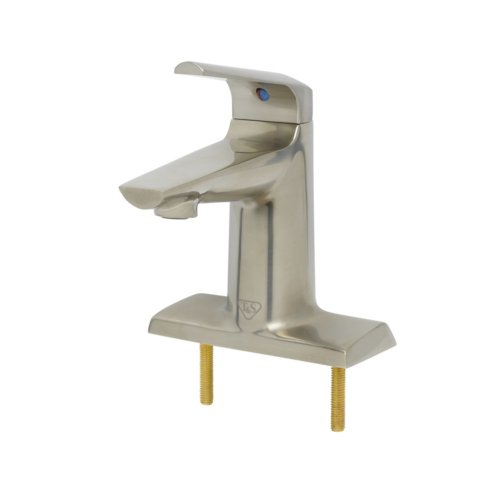 T&S BP-2712-BN Deck Mount Lavatory Faucet w/ 4 1/8" Spout & 0.5 gpm Spray Outlet - 4" Centers, Brushed Nickel-cityfoodequipment.com