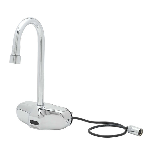 T&S EC-3105 Wall Mount Electronic Faucet - 4" Centers, Gooseneck Spout, Chrome Plated Brass-cityfoodequipment.com
