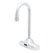 T&S EC-3107 Deck Mount Electronic Faucet - 4" Centers, Gooseneck Spout, Chrome Plated Brass-cityfoodequipment.com