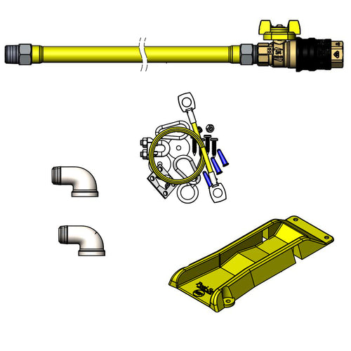 T&S HG-4D-48G-K-PS 48" Gas Connector Hose w/ Quick Disconnect, (2) Street Elbows, Restraining Cable Kit-cityfoodequipment.com