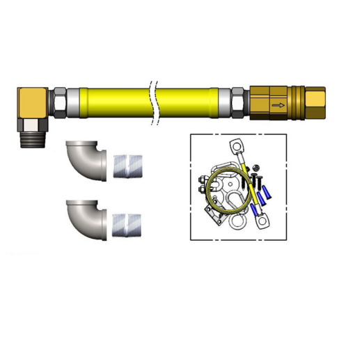 T&S HG-4E-48SEL-FF 48" Gas Hose w/ Quick Disconnect, (2) 3/4" Elbows, & 5 ft Restraining Cable Kit - 1" NPT-cityfoodequipment.com