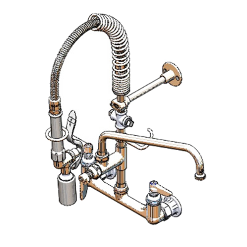 T&S MPY-8WLN-12-4C 20 15/16"H Wall Mount Pre Rinse Faucet - 13/20 GPM, Base with Nozzle-cityfoodequipment.com