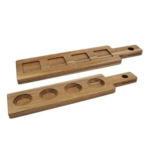 Tablecraft FLIGHT2 Wood Flight Paddle - 17" x 4" x 5/8",Holds (4) Glasses (Not Included), Reversible, Acacia-cityfoodequipment.com