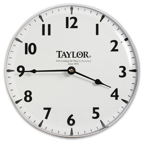 Taylor 166 Patio Clock w/ Silk Screen Graphics, 12 15/16", Brushed Silver-cityfoodequipment.com