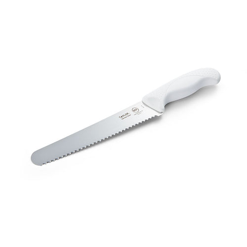 Taylor 5248373 8" Bread Knife w/ White Nylon/Silicone Handle, High Carbon German Steel-cityfoodequipment.com