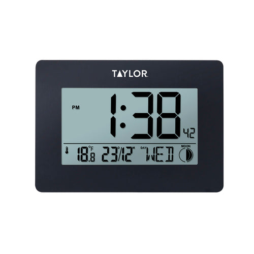 Taylor 5265191 Digital Indoor/Outdoor Clock w/ Thermometer, Calendar, Moon Phase-cityfoodequipment.com