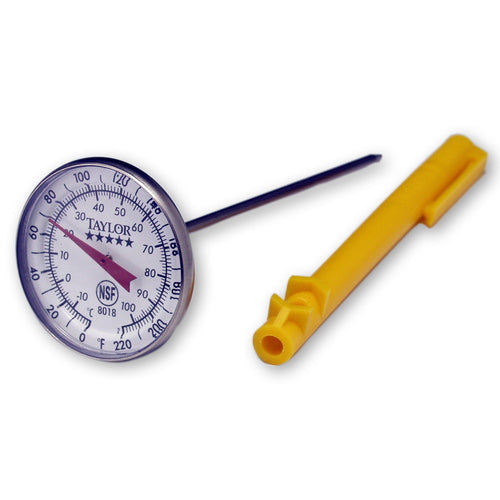 Taylor 8018N 1 3/4" Dial Type Pocket Thermometer w/ 5" Stem, 0 to 220 Degrees F-cityfoodequipment.com