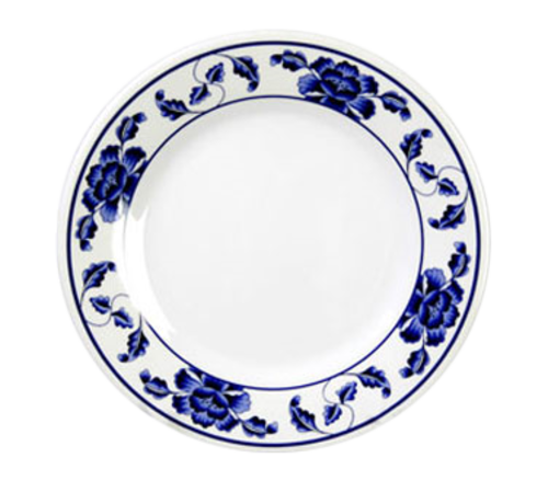 Thunder Group 1016TB 15 1/2" Round Lotus Plate - Melamine, White/Blue - 0.5, (dozen)-cityfoodequipment.com