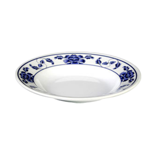 Thunder Group 1109TB 9 1/4" Round Lotus Soup Plate - Melamine, White/Blue - 1, (dozen)-cityfoodequipment.com