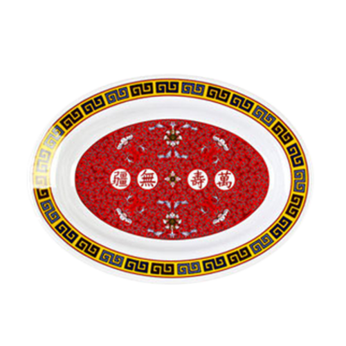 Thunder Group 2110TR 10" x 7 1/2" Oval Longevity Platter - Melamine, Red/White - 1, (dozen)-cityfoodequipment.com