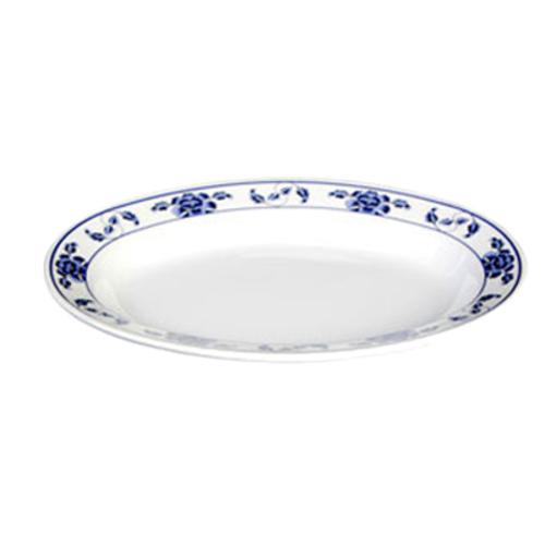 Thunder Group 2114TB 14 1/8" x 10 5/8" Oval Lotus Platter - Melamine, White/Blue - 1, (dozen)-cityfoodequipment.com