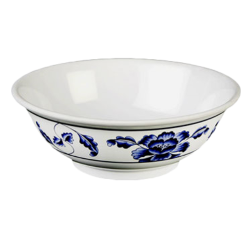 Thunder Group 5085TB 70 oz Round Melamine Bowl, White/Blue - 0.5, (dozen)-cityfoodequipment.com