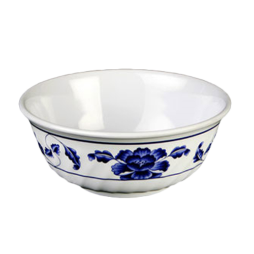 Thunder Group 5307TB 32 oz Round Melamine Bowl, White/Blue - 1, (dozen)-cityfoodequipment.com