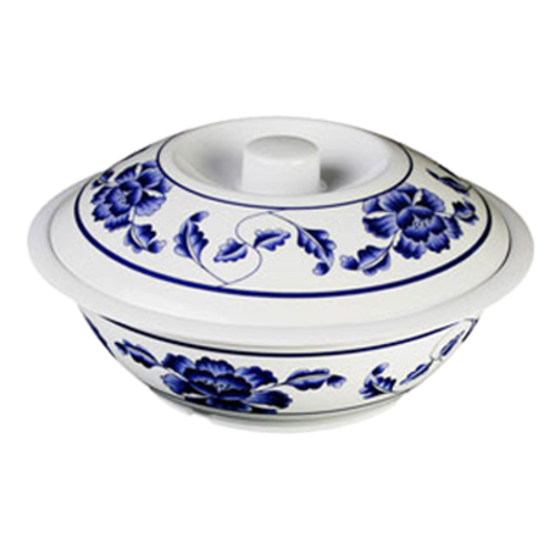 Thunder Group 8010TB 75 oz Round Melamine Serving Bowl, White/Blue - 12, (each)-cityfoodequipment.com