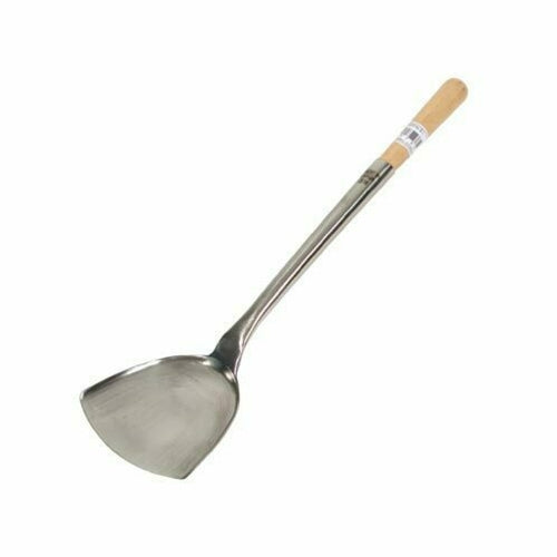 Town Stainless Wok Shovel - 19 1/2" x 4 1/4" x 4 3/4", Wood Handle (33971)-cityfoodequipment.com