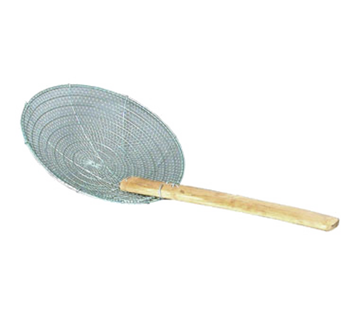 Town 12" Diameter Fine Mesh Skimmer, Bamboo Handle, Round, Galvanized (42532)-cityfoodequipment.com