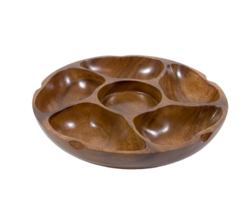 Town 12 in Diameter PuPu Platter, Five Compartment, Revolving Base, Wooden (51305)-cityfoodequipment.com